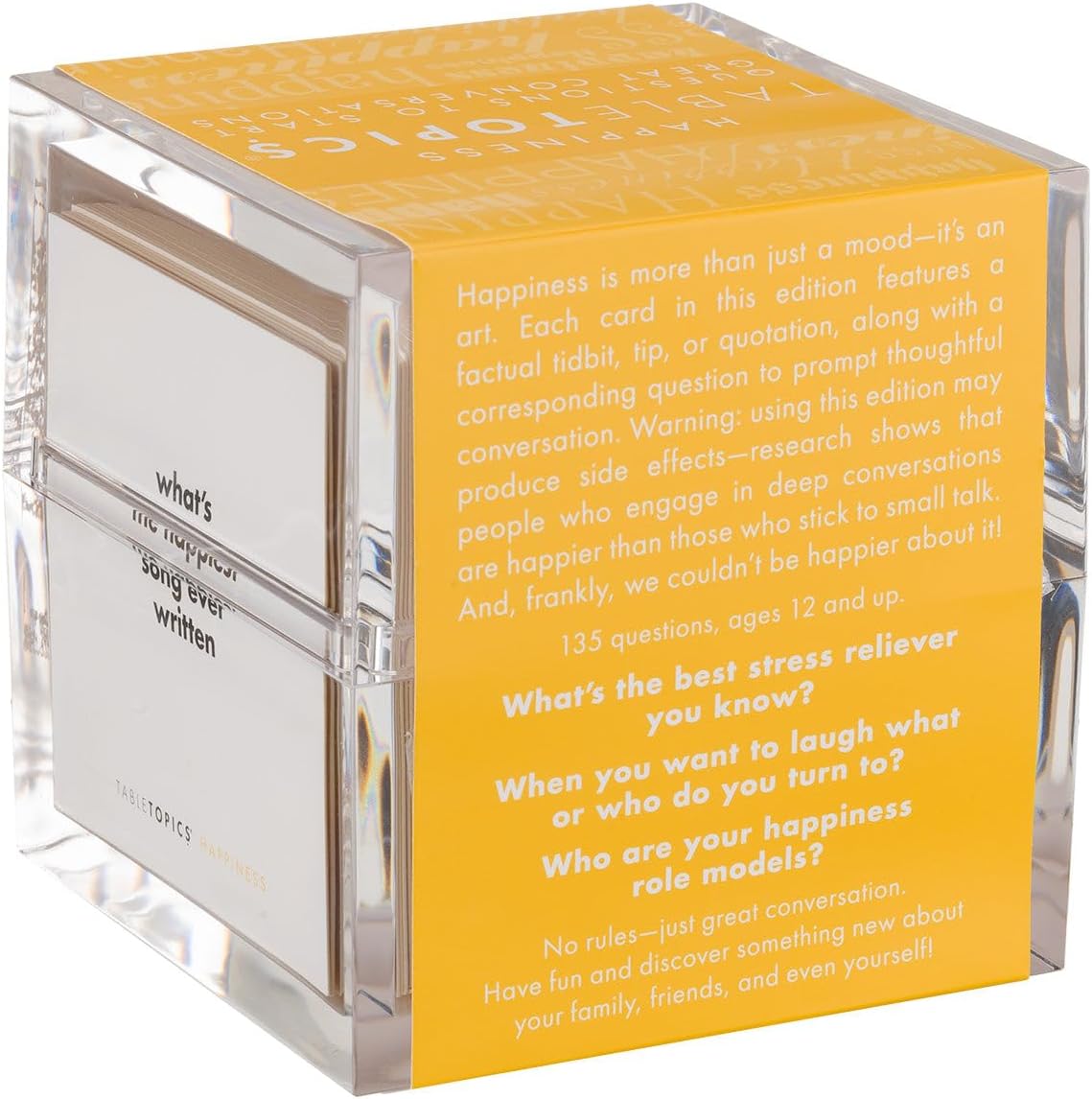 TableTopics Happiness Question Card Game - 135 Conversation Starter Cards with Tips, Ideas, & Quotes to Spark Meaningful Discussions with Adults at Dinner Parties, Girls’ Nights, and More