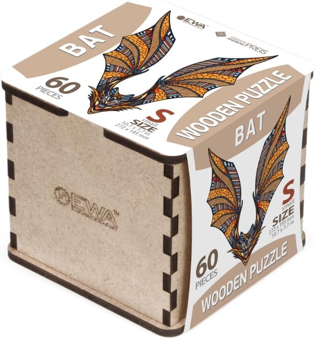 EWA Home Décor – Bat Small 60 Pieces – Wooden Jigsaw Puzzle for Adults – Perfect for Artistic Home Decoration and Mindful Relaxation