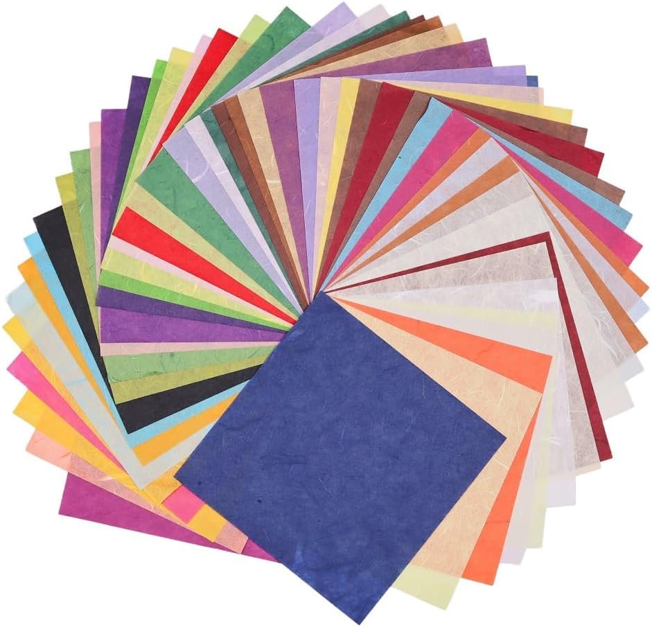 50 Colors 50 Sheets 6 x 6 Inches Natural Fiber Mulberry Tree Square Origami Paper Arts Folding Craft, Decoration Paper, Writing Painting Square Folding Paper for DIY Crafts (Mixed Color, 6"x6")