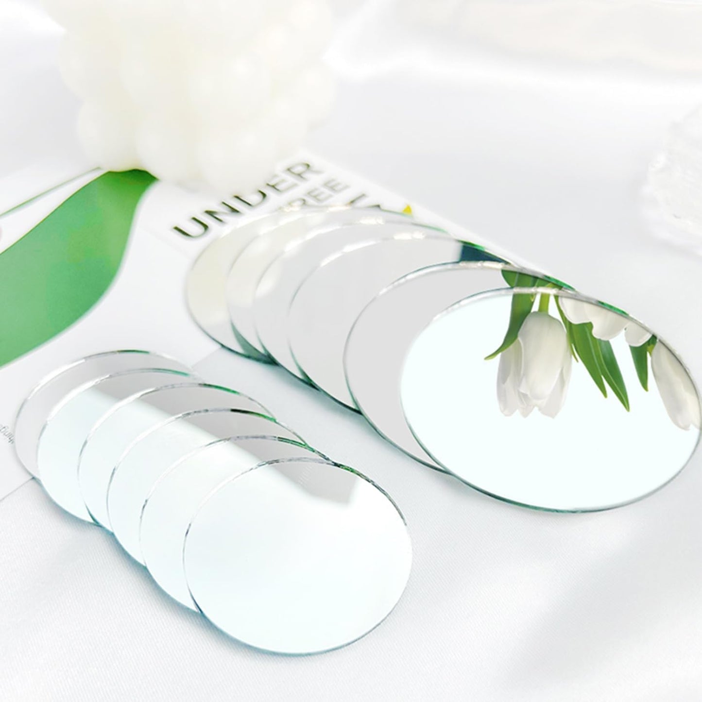 DARENYI 20Pcs Glass Round Mirror Tiles, 4 inch Small Circle Mirrors Self Adhesive Mirror Stickers Glass Mirror Plates, Mirror Sheets for Walls Decor Wedding Table Centerpieces DIY Crafts Mosaic