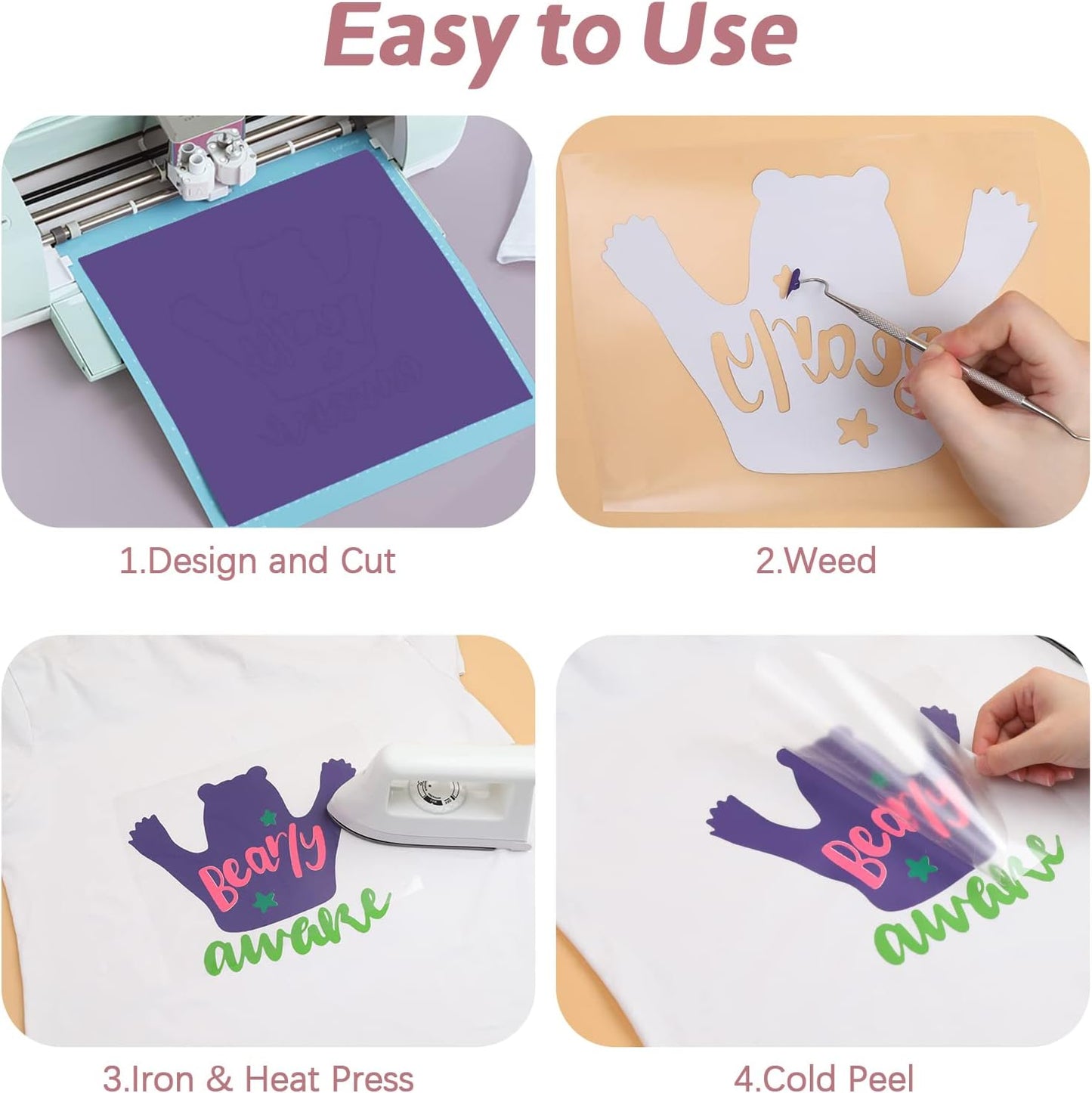 HTVRONT HTV Vinyl Rolls Heat Transfer Vinyl - 12" x 5ft Purple HTV Vinyl for Shirts, Iron on Vinyl for All Cutter Machine - Easy to Cut & Weed for Heat Vinyl Design (Purple)