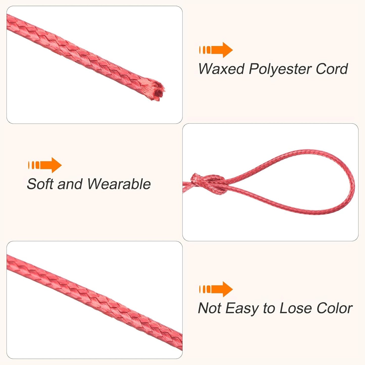 MECCANIXITY Waxed Cord 0.8mm Waxed Polyester Cord 175 Yard Wax String for Bracelet Making,Necklaces, Beading,Jewelry Making and DIY Crafts(Watermelon Red)