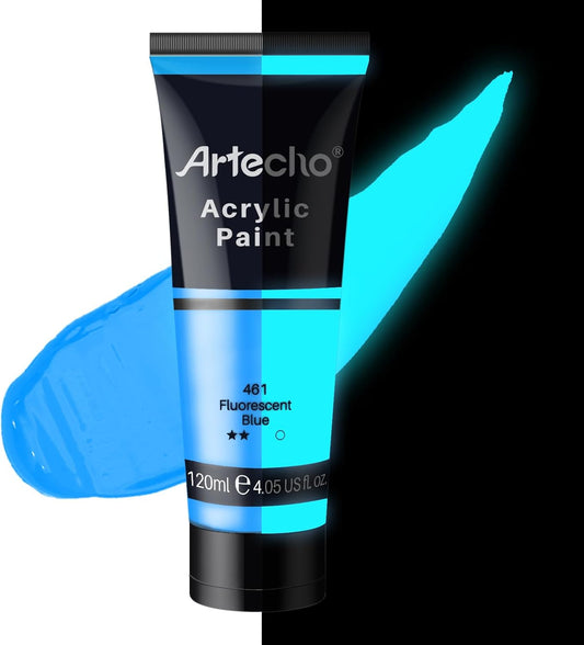 Artecho Glow in the Dark Paint, Neon Blue Paint (120ml / 4.05oz) Tubes, Art Craft Paints for Canvas, Rock, Stone, Wood, Fabric, Art Supplies