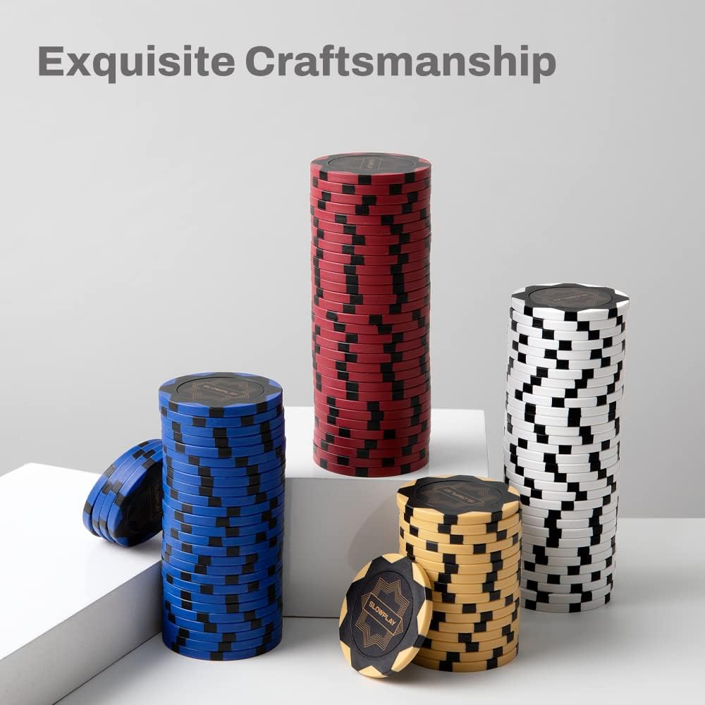 SLOWPLAY Nash Clay Poker Chips, 14 Grams Heavyweight Clay Composite, 40mm Large Chips in Bulk, Pack of 50 with Denomination of 1