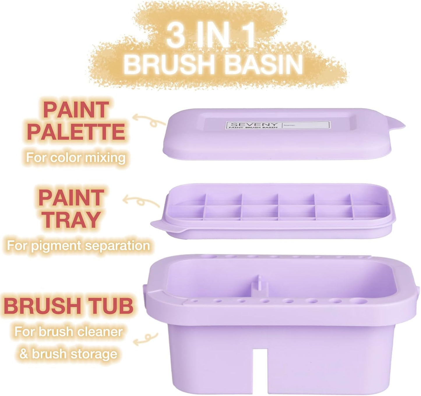 SEVENY Paint Brush Cleaner, Paint Brush Holder and Organizers with Palette for Acrylic, Watercolor, and Water-Based Paints (Purple)