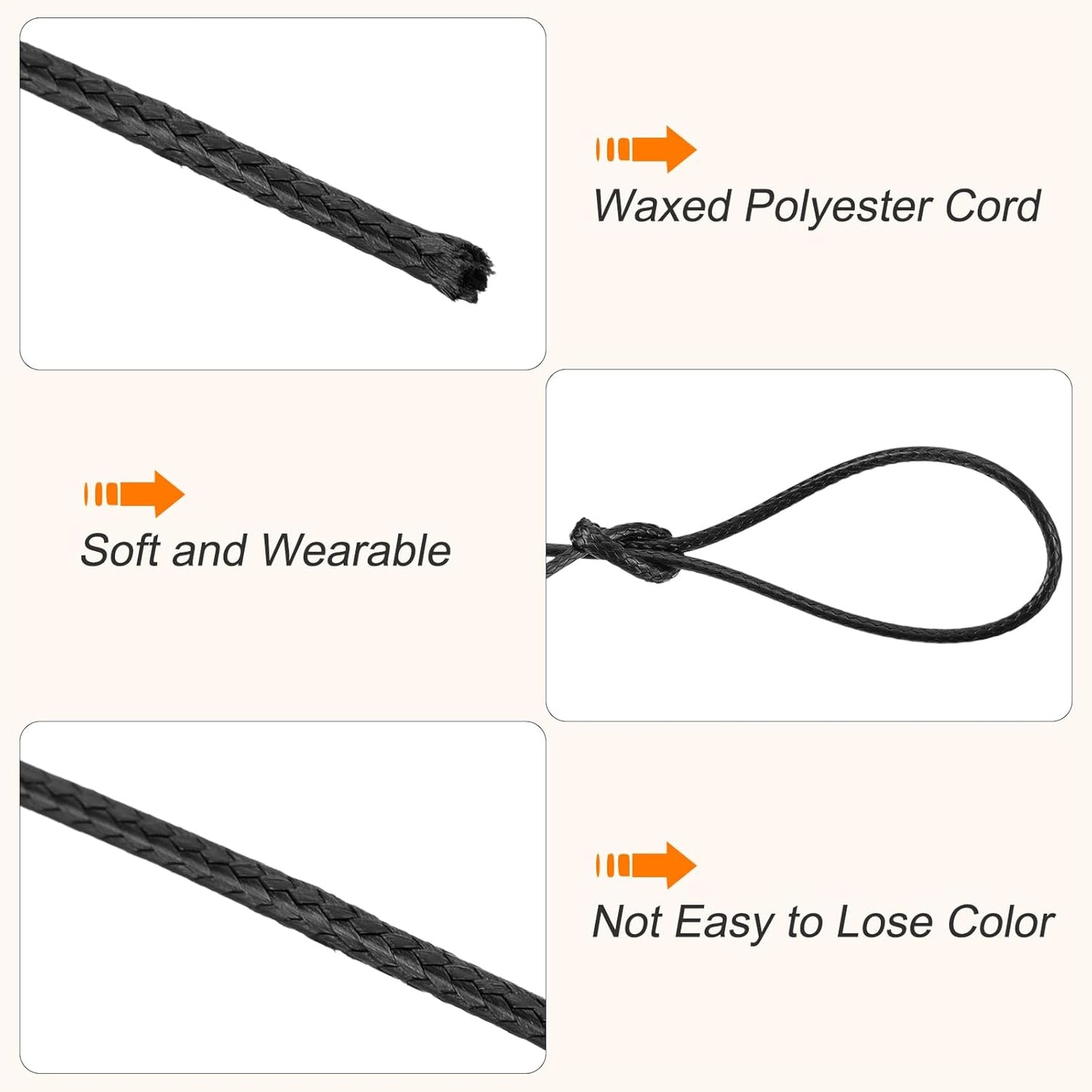 MECCANIXITY Waxed Cord 1mm Waxed Polyester Cord 175 Yard Wax String for Bracelet Making,Necklaces, Beading,Jewelry Making and DIY Crafts(Black)
