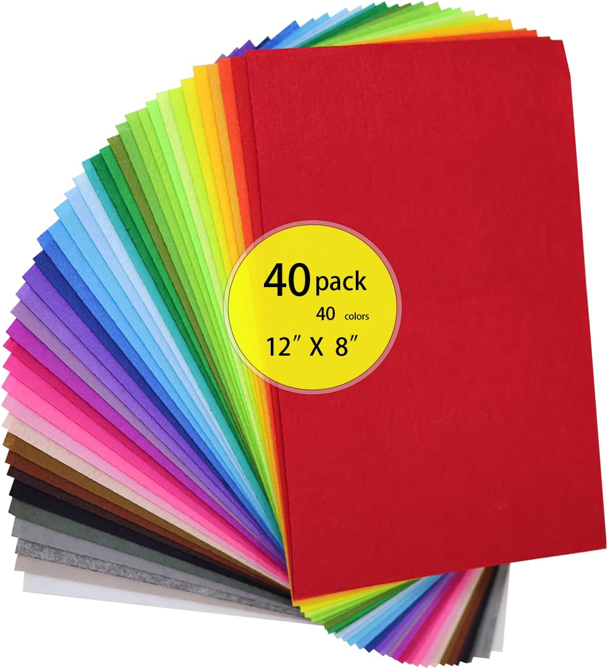 40pcs 20cm × 30 cm x 1mm (Approx. 8 × 12 x 0.04 inches) 40 Colors for Choice A4 Felt Fabric Sheet Assorted Color Felt Pack DIY Craft Patchwork