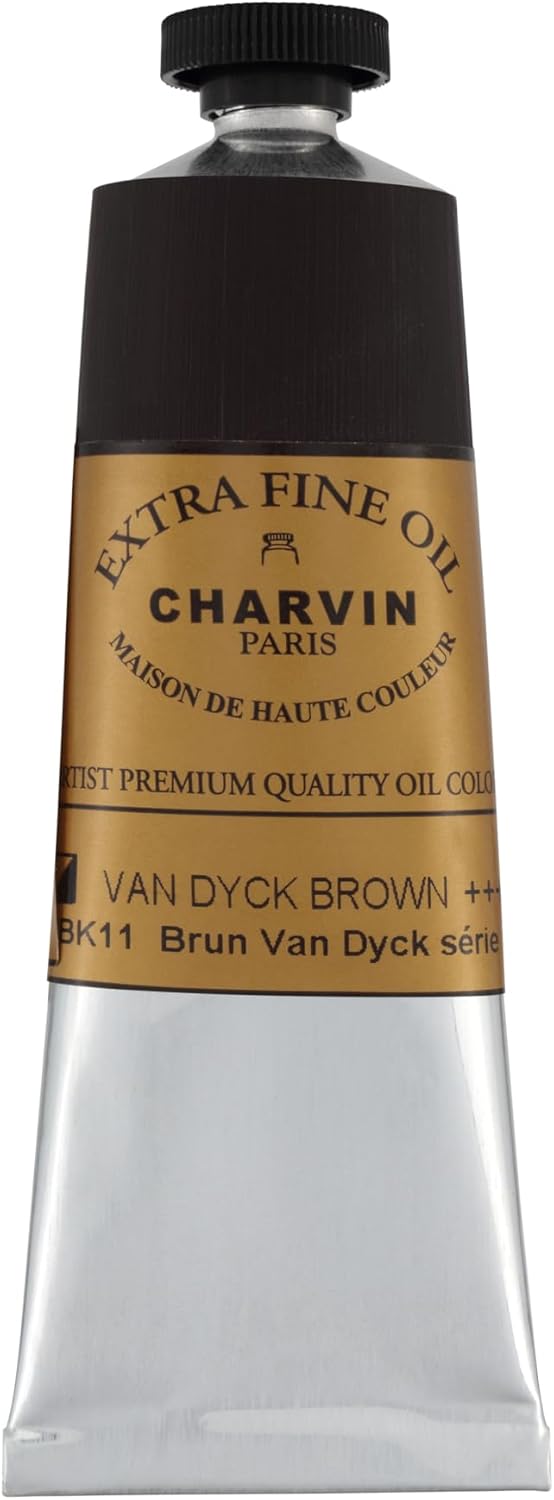 Charvin Extra Fine Oil Paint, Van Dyck Brown 60 mL - Triple-Milled, Rich Texture, Poppy Oil-Based, Light-Fast, Handmade, Archival Quality