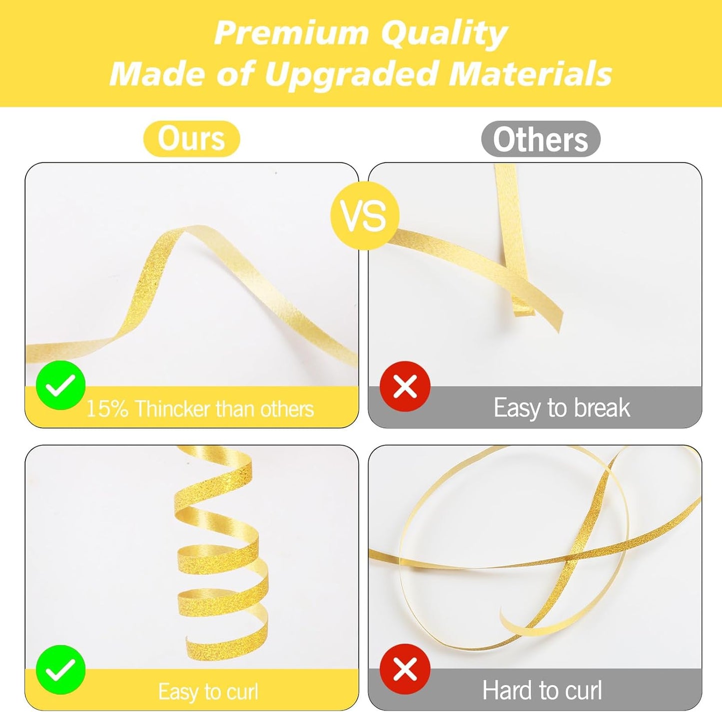 Gold Glitter Curling Ribbon, 500 Yard Curly Ribbon for Gift Wrapping, Curling Balloon String Roll Ribbons for Balloons, Gifts Ribbons for Valentine's Day Wedding Christmas Birthday Party Decorations