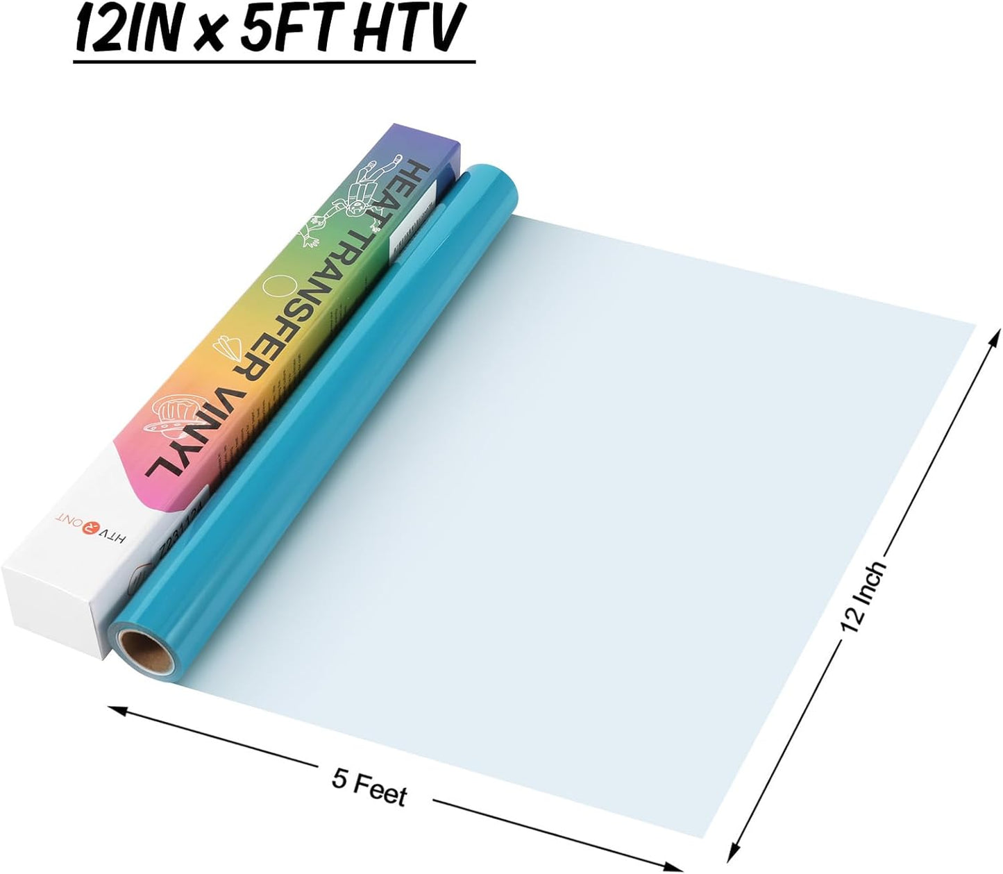 HTVRONT HTV Vinyl Rolls Heat Transfer Vinyl - 12" x 5ft Aqua Blue HTV Vinyl for Shirts, Iron on Vinyl for All Cutter Machine - Easy to Cut & Weed for Heat Vinyl Design (Aqua Blue)