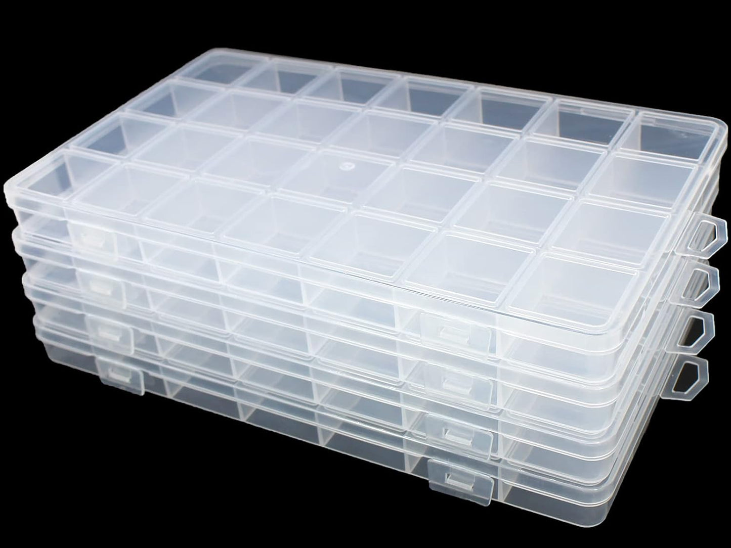 4Packs 28 Grids Bead Organizer Plastic Organizer Box with Fixed Dividers-Jewelry, Accessories, and Small Parts Container Clear Box for Jewerly Beads, Sewing, Drawing