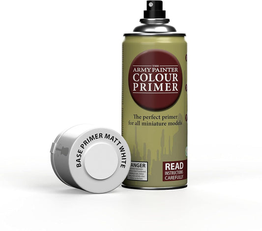 The Army Painter Color Primer, Matt White, 400ml, 13.5oz - Acrylic Spray Undercoat for Miniature Painting