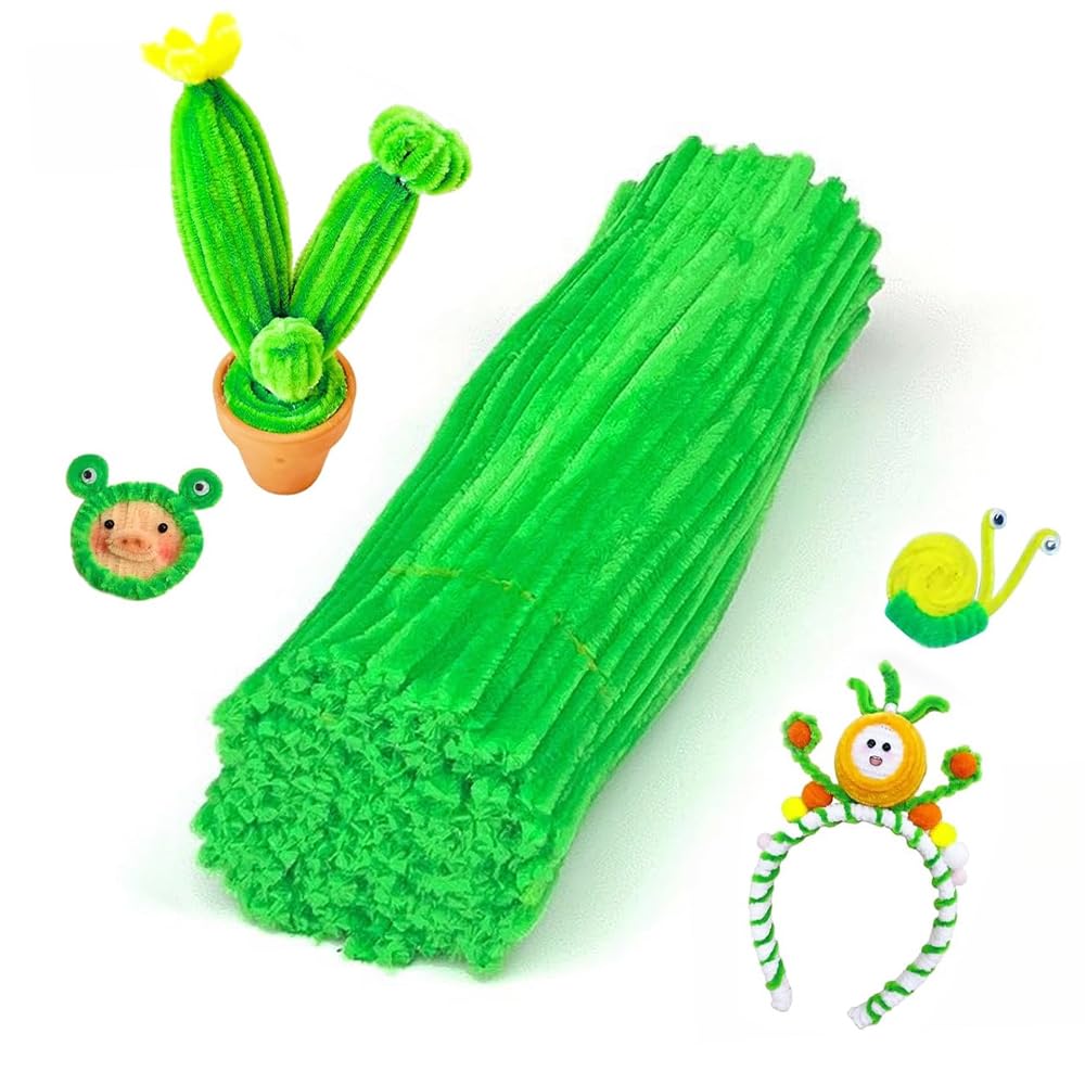 100 Pieces Pipe Cleaners Chenille Stem, Lime Green Color Pipe Cleaners Set for Pipe Cleaners Christmas Halloween DIY Arts Crafts Decorations, Chenille Stems Pipe Cleaners (Green)