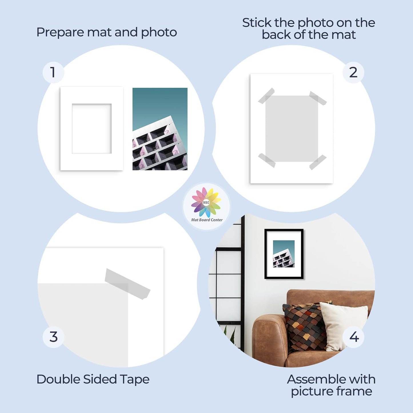 MBC Mat Board Center, 5 Pack 12x16 for 8x10 White Picture Mats Frame Mattes, Bevel Cut, Acid Free, 4-ply Thickness