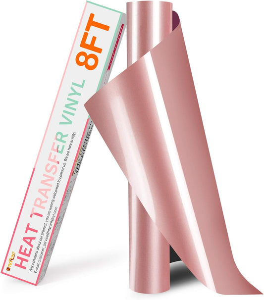 HTVRONT HTV Vinyl Rolls Heat Transfer Vinyl - 12" x 8ft Rose Gold HTV Vinyl for Shirts, Iron on Vinyl for All Cutting Machine - Easy to Cut & Weed for Heat Vinyl Design (Rose Gold)