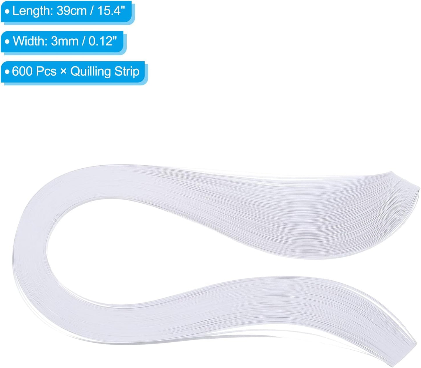 PATIKIL 600pcs Quilling Strips Paper 1/8"(3mm) 39cm Origami Paper Quilling Strip for Art DIY Hand Craft Christmas, White