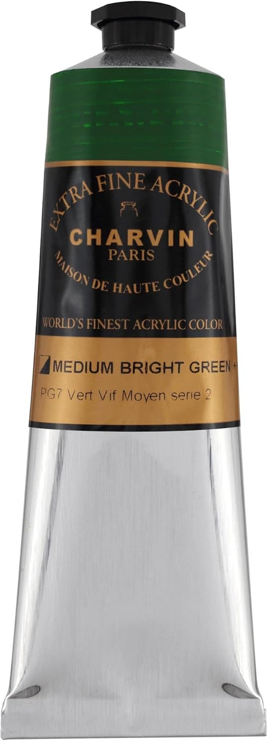 Charvin Extra Fine Professional Artist Acrylic Paint Colors, Nature Themed Hues, 150ml Medium Bright Green