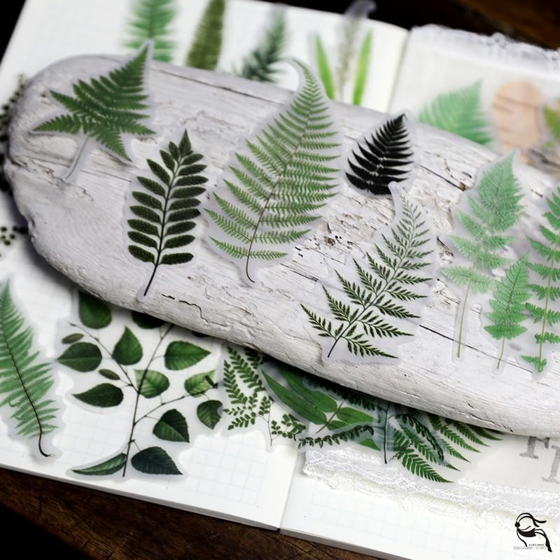 Vintage Vellum Stickers Floral Plants Elements Scrapbooking Supplies Flowers Botanic Natural Translucent Paper Self-Adhesive Junk-Journal Items (Fern)