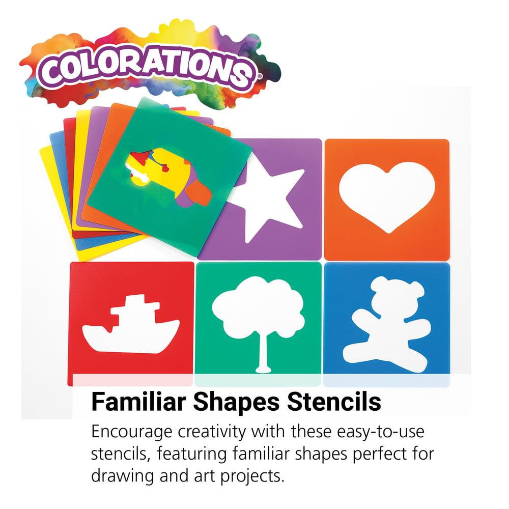 Colorations Familiar Shapes Stencils for Kids, 8 inches, Jumbo, Sturdy, Quality, Washable, Paint, Draw, Spray, Classroom, Arts & Crafts, Teacher, Educational (Item # ESTEN)