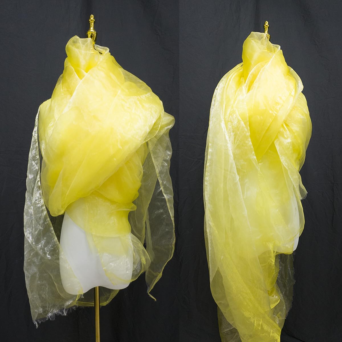 Two-Tone Iridescent Holographic Organza Fabric - 5.5 Yards by The Yard | Lightweight Sheer Tulle | for Wedding Dresses, Party Decor, DIY Crafts, Shiny Backdrops(Shimmery ICY Yellow)