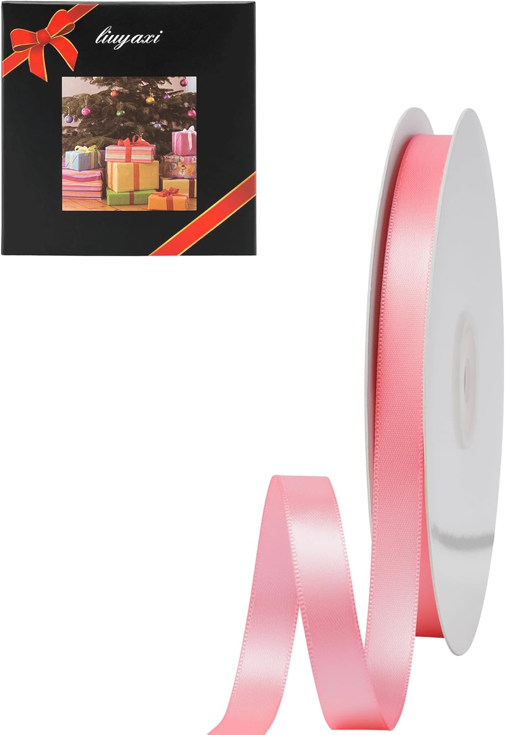 LIUYAXI Light Pink Double Faced Satin Ribbon, 3/8" X Continuous 25 Yards, Ribbons Perfect for Gift Wrapping Bows Bouquet Wedding Decor DIY Craft and More