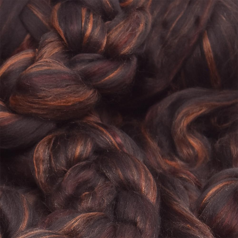 Merino Silk Luxe Tonal Designer Blend. Superfine Merino, Mulberry Silk, Tussah Silk. Top Roving for Spinning or Felting. Chestnut Velvet 4oz