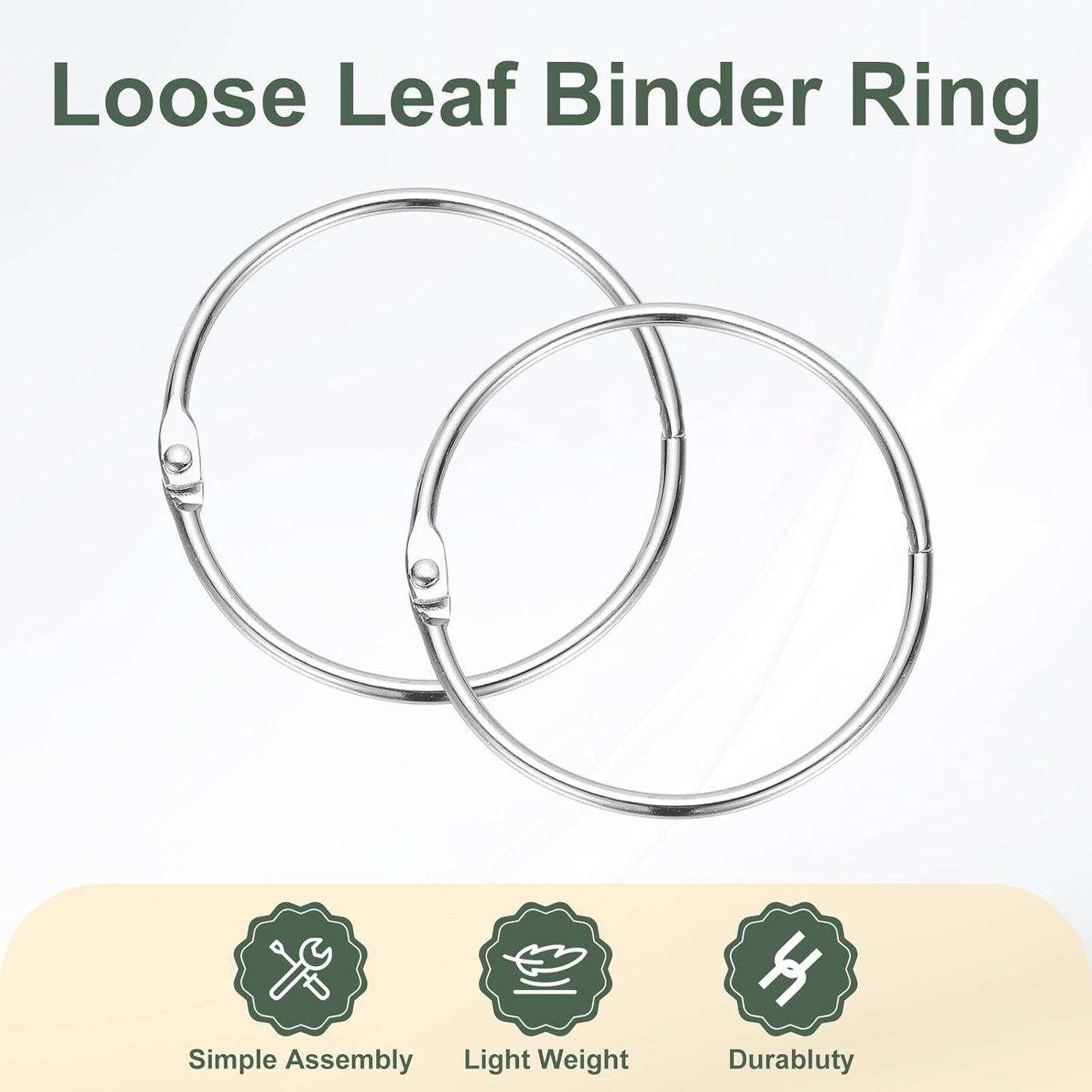 PATIKIL 2.2" x 2.4" Loose Leaf Binder Rings, 30 Pcs Metal Book Rings Nickel Keychain Ring for Paper Index Cards Flash Card Notebook Rings Office Home Book Binder, Silver Tone