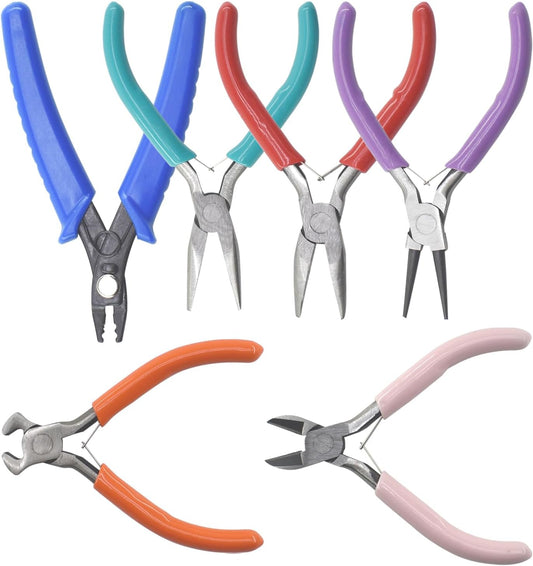 6Pcs Jewelry Making Kit: Pliers, Wire Cutters, Crimping Pliers & More for Necklace, Bracelet & Earrings Making or Repairing