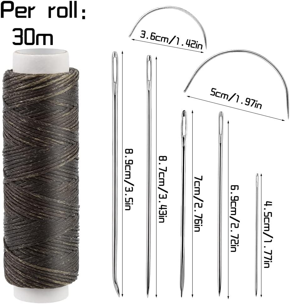 Ftyiwu Waxed Thread, Upholstery Needle and Thread 32 Yards with 7PCS Hand Sewing Needles for Home Upholstery Carpet Canvas Repair Leather Sewing (Army Green)