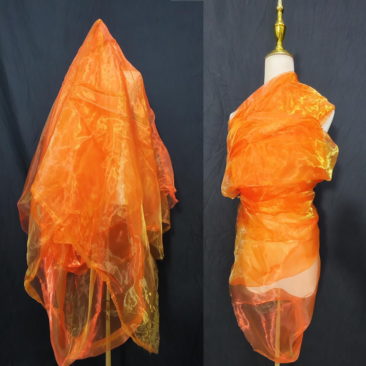 Two-Tone Iridescent Holographic Organza Fabric - 11 Yards | Lightweight Sheer Gauze Voile Tulle | for Dresses, Party Decor, DIY Crafts, Shiny Backdrops(Red and Yellow)