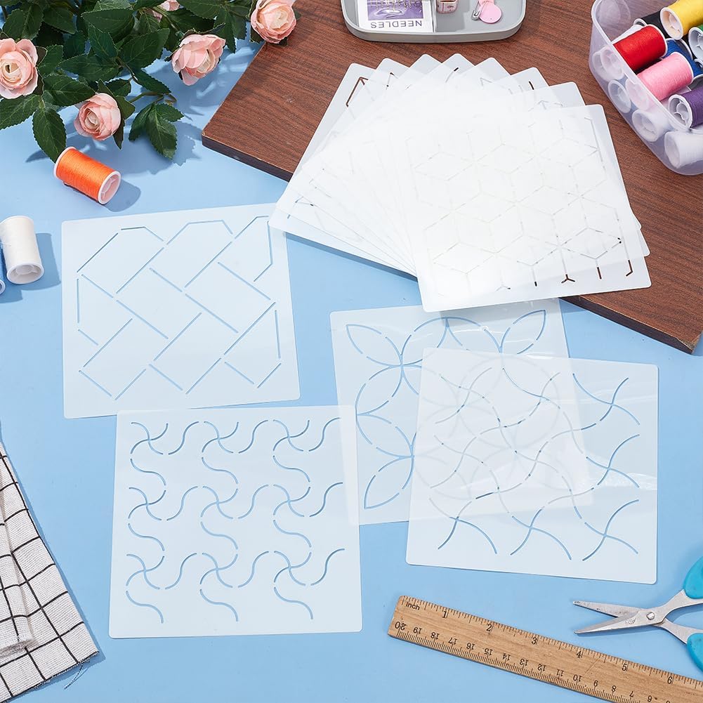 FREEBLOSS 12Pcs Sashiko Stencils Sashiko Embroidery PET Template Drawing Line Template for Hand Quilting Sashiko Patterns Templates Embroidery Stencils 5.5 * 5.5''