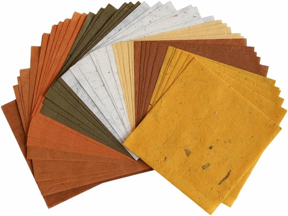 Natural Fiber Mulberry Tree,Banan Bark 6 x 6 Inches Square Origami Paper Arts Folding Craft, Decoration Paper,Writing Painting Square Folding Paper for DIY Crafts, 50 Sheets (Brown Tone, 6"x6")