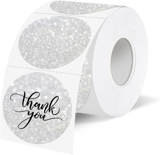 1.5" Holographic Direct Thermal Label Stickers, Round Printable Rainbow Glitter Thermal Printer Sticker Labels for Gift Wrapping, Self-Adhesive DIY Custom Logo Design- Glitter Silver