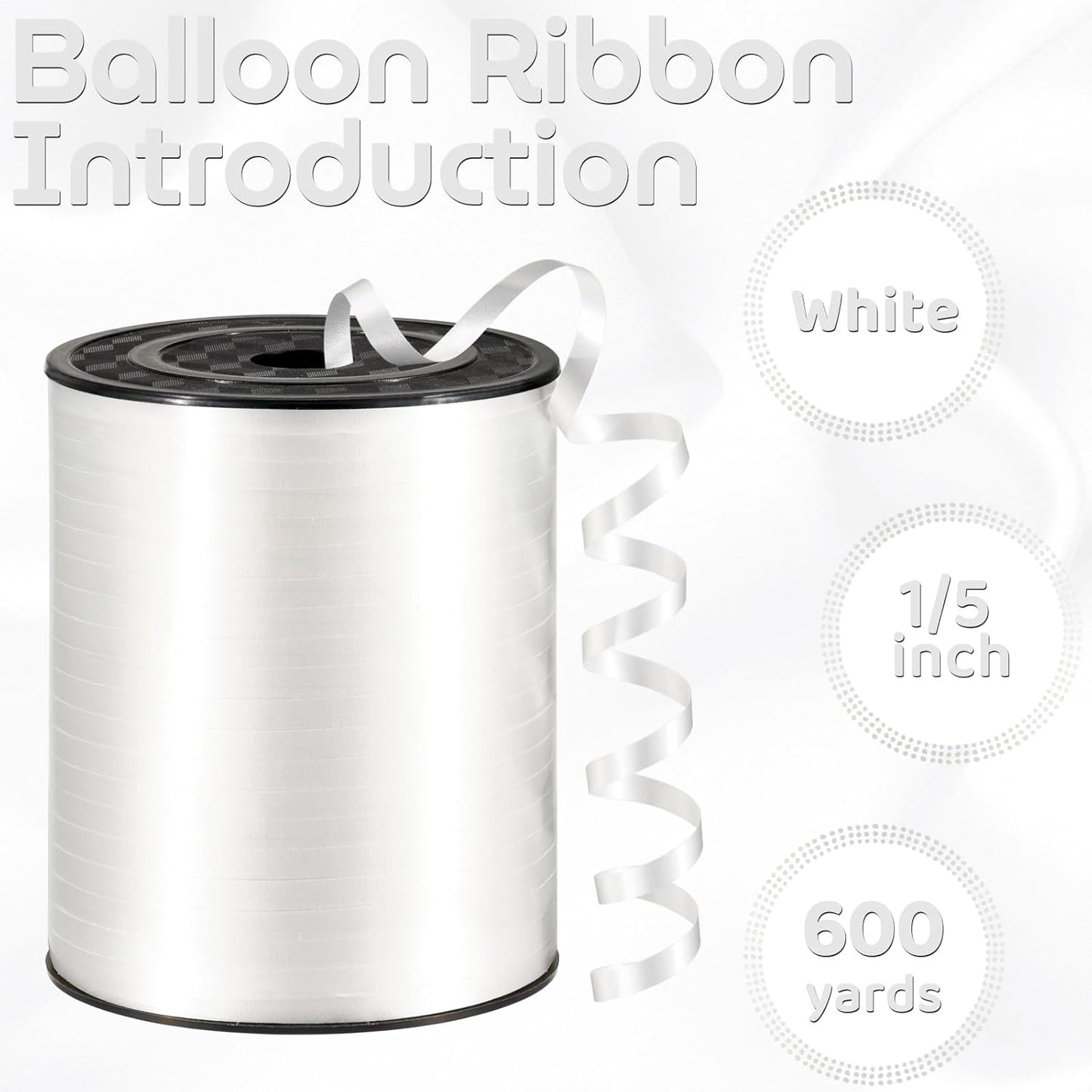 600 Yards White Curling Ribbon for Gift Wrapping 1/5 Inch Balloon String White Ribbon for Crafts, Wedding Party, Birthday, Florists, Christmas, Festival