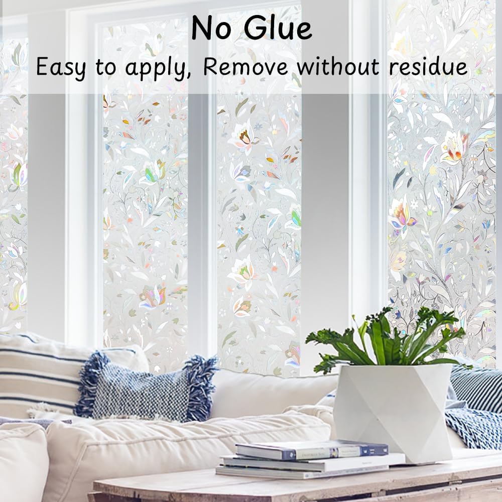 NINETREX Window Privacy Film,3D Stained Glass Window Film,Decorative Window Covering Sun Blocking Vinyl Static Cling Anti-UV Heat Control for Home Decor,Tulip 35.4 x 78.7inch