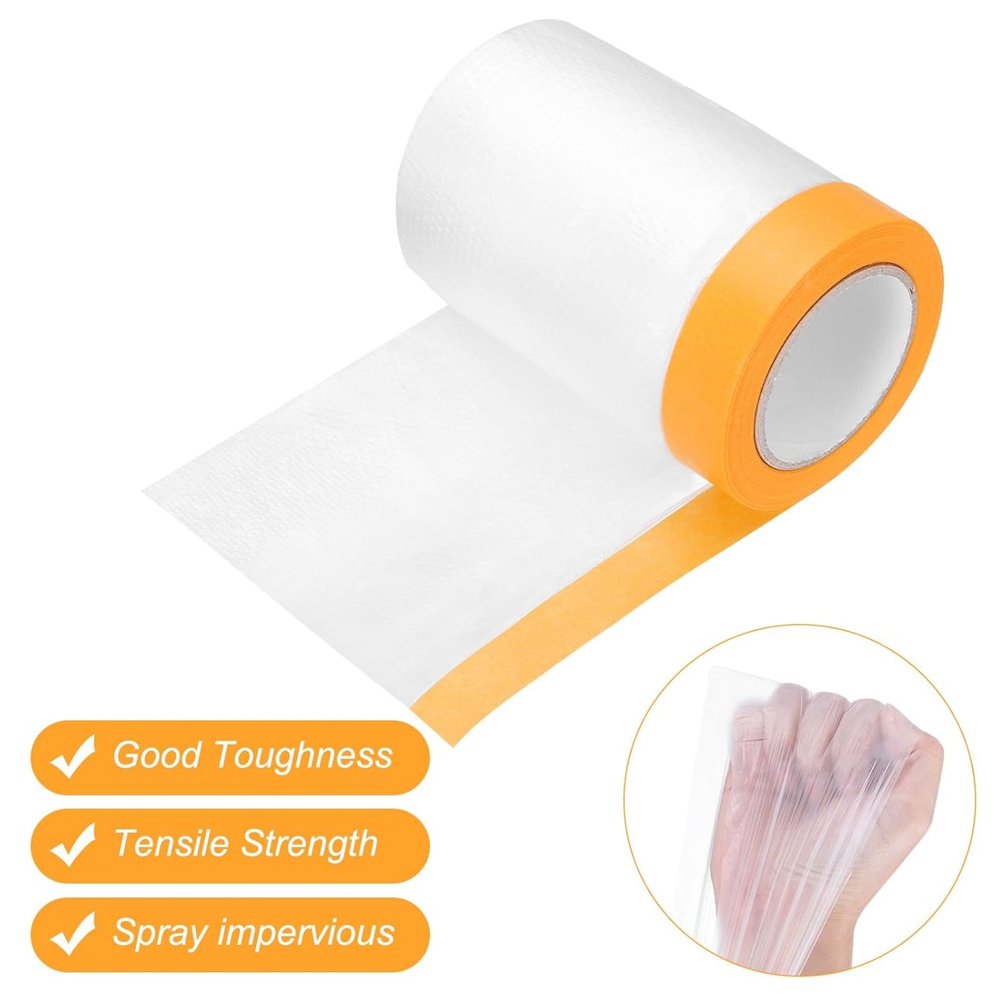 uxcell 6 Rolls Painters Plastic with Tape, 2 x 59 Ft Pre-Taped Masking Film Tape and Plastic Film Paint Plastic Covering Roll for Covering Skirting, Frames and Auto Body, Yellow/Clear
