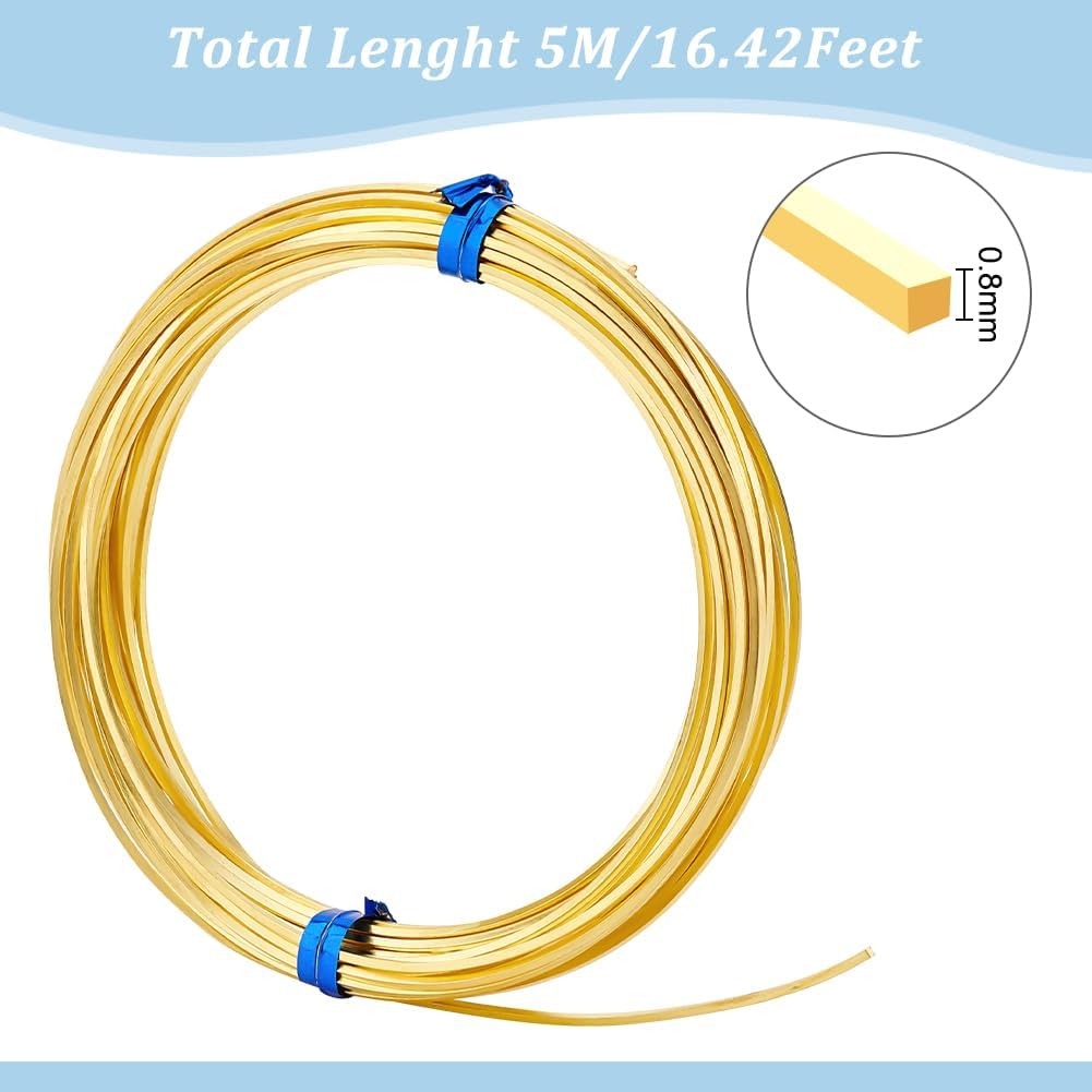 BENECREAT 14K Gold Plated Square Copper Wire - 16.4FT 20 Gauge Wire for Jewelry Making, Beading, Crafting