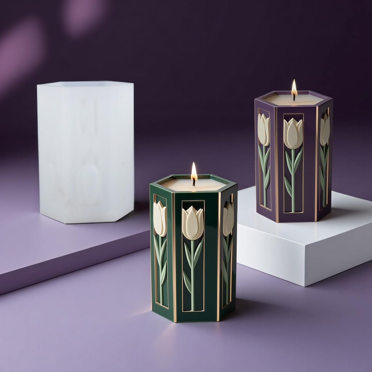 Tulip Flower Candle Molds,3D Floral Silicone Molds Pillar Candles Mold for Resin Casting Soap Making - DIY Wedding Decor Home Craft Supplies