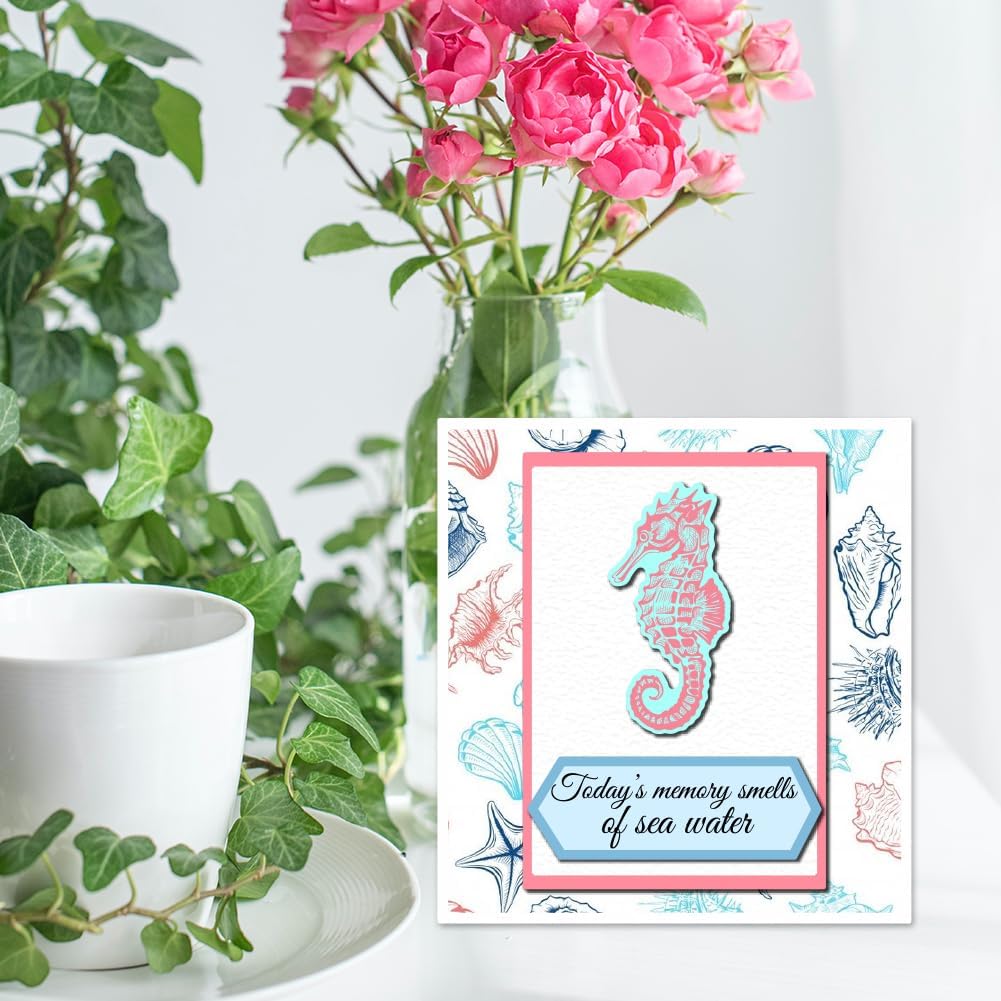 Summer Ocean Sea Turtle Clear Stamps for DIY Craft Turtle Clear Stamps for Card Making Decoration Marine Shell Starfish Animals Seahorse Transparent Silicone Seals Stamp Rubber Stamps Decor