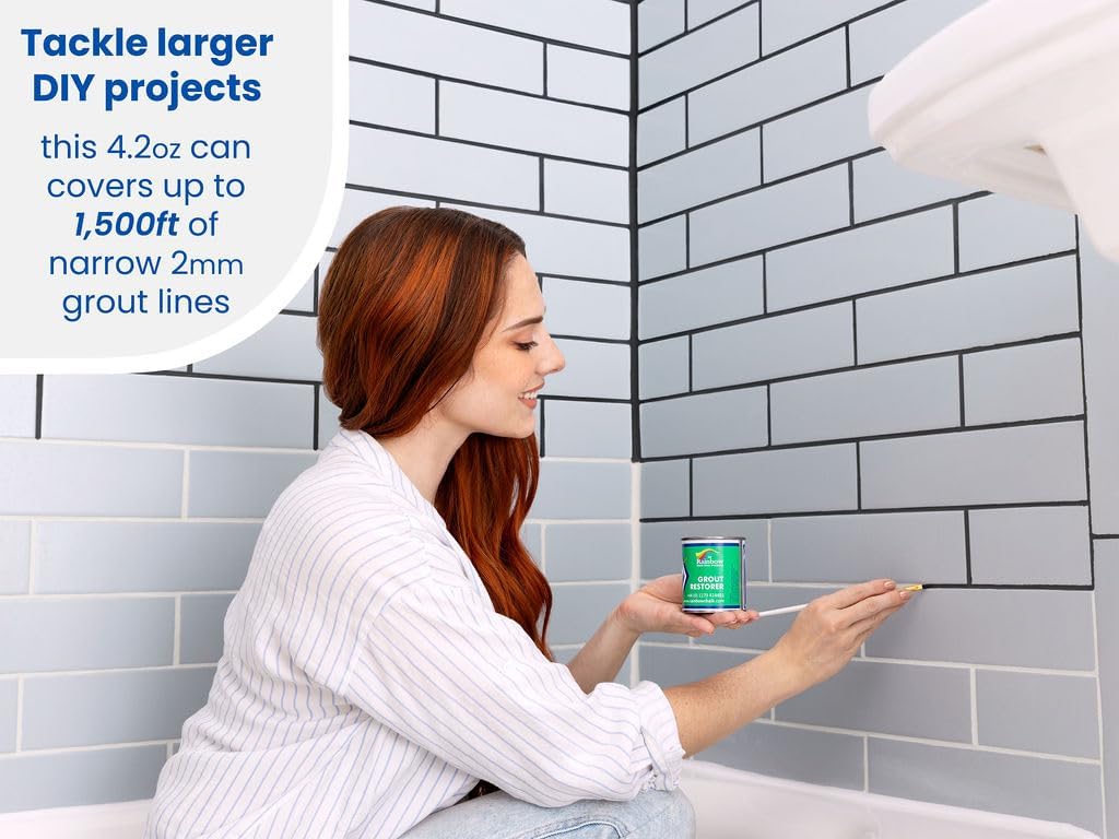 Grout Pen Black Grout Paint: Waterproof Tile Paint Grout Refresh Restorer for Floor, Kitchen & Bathroom Shower Tiles - Black - Can Size for Larger Projects - 125ml (4.2oz)