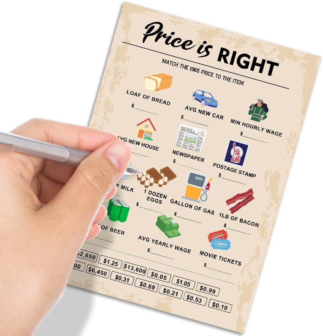 60th Birthday Party Games, Price is Right Games, Birthday Party Supplies for Adults, Fun 1965s Party Game，Pack of 30 Cards