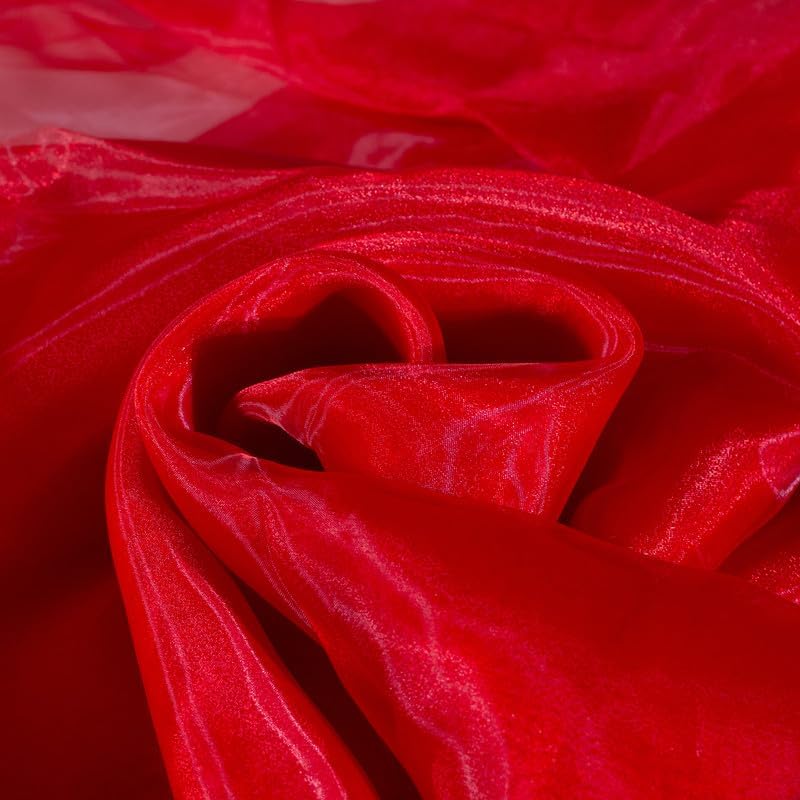 Fynite Red Organza Fabric by The Yard | 5 Yard Long | 44" Wide | Bridal Soft Sheer Organza Tulle for DIY Wedding Dress Fashion Craft Decorations