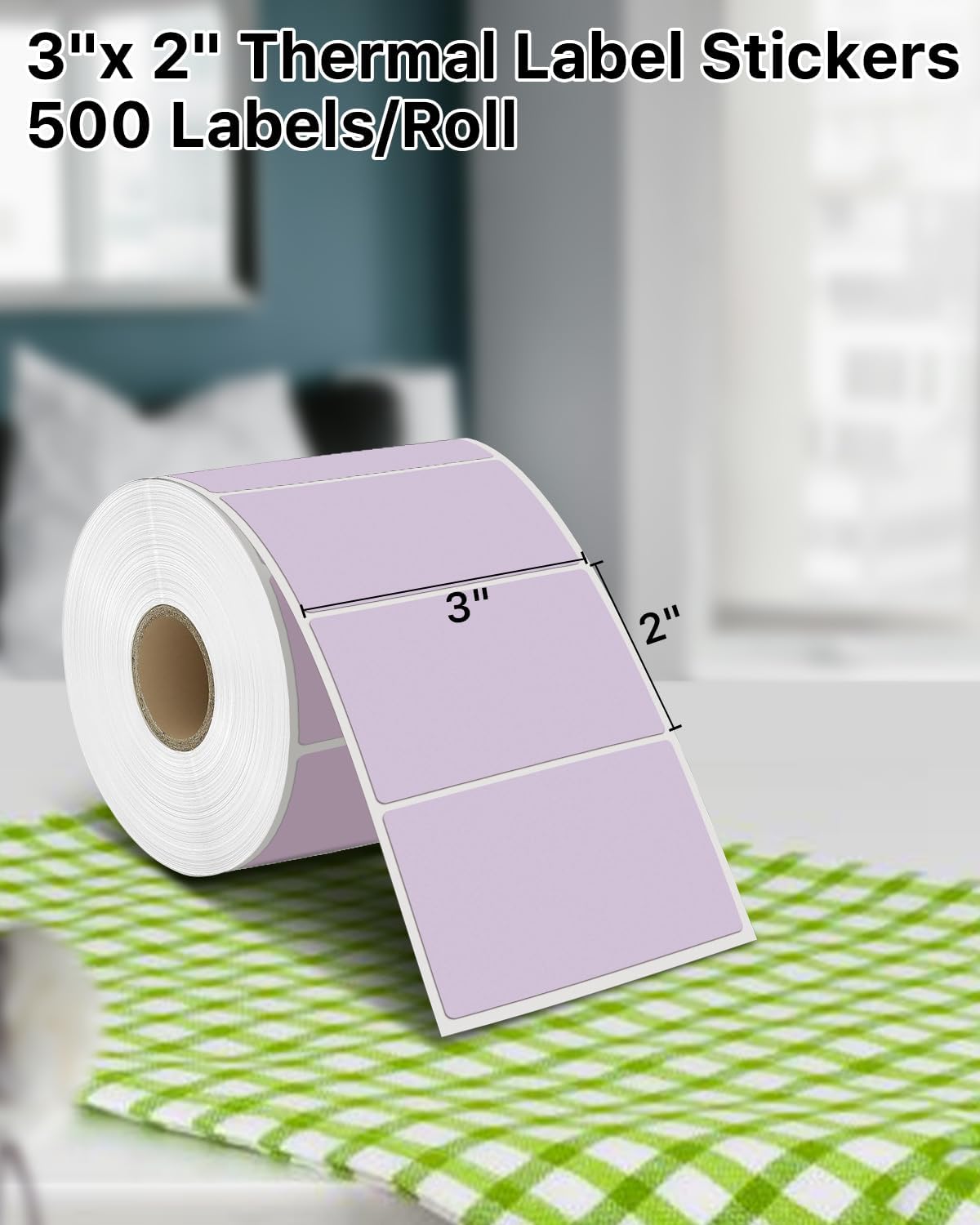 iEager 3" x 2" Thermal Labels, Rectangle Thermal Printer Stickers, Self-Adhesive Durable Sticker with Perforation Line, 500 Labels/Roll, Purple