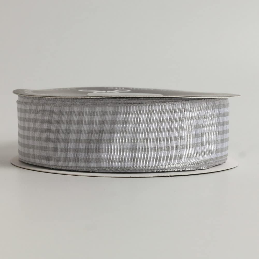 Gingham Ribbon - 25 Yards Each Roll, 100% Polyester (1", Gray Gingham)