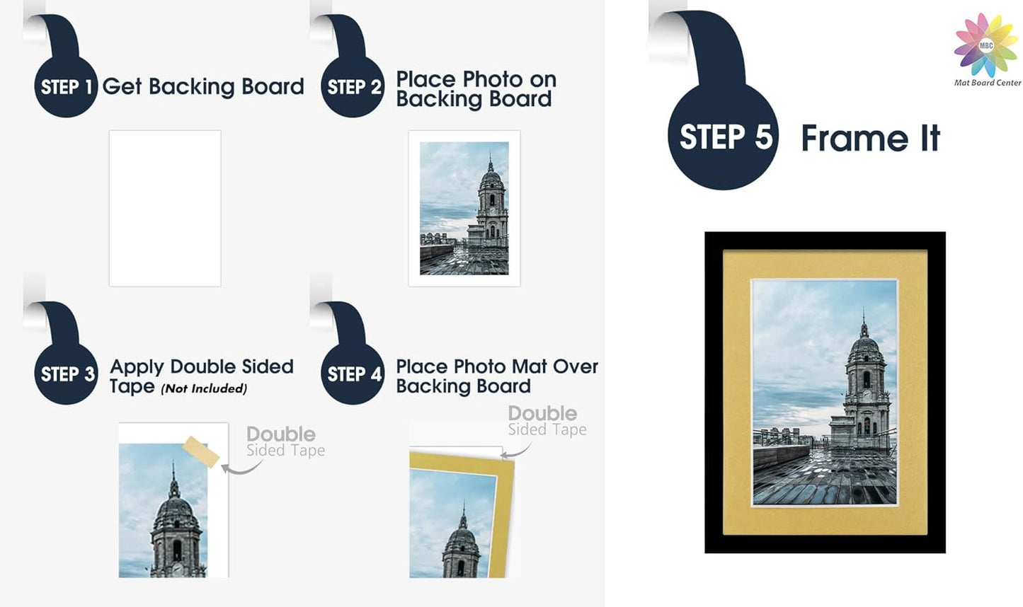 Mat Board Center, Pack of 10, 5x7 for 4x6 Old Gold Color Mats - Bevel Cut, Acid Free, 4-ply Thickness, White Core - for Pictures, Photos, Framing