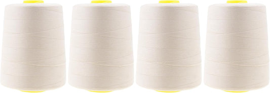 Mandala Crafts 4 Pack of Serger Threads Cones Spools - 20S/2 24000 Yards Polyester Ivory Threads for Sergers Machine and Overlock Quilting Sewing Machine