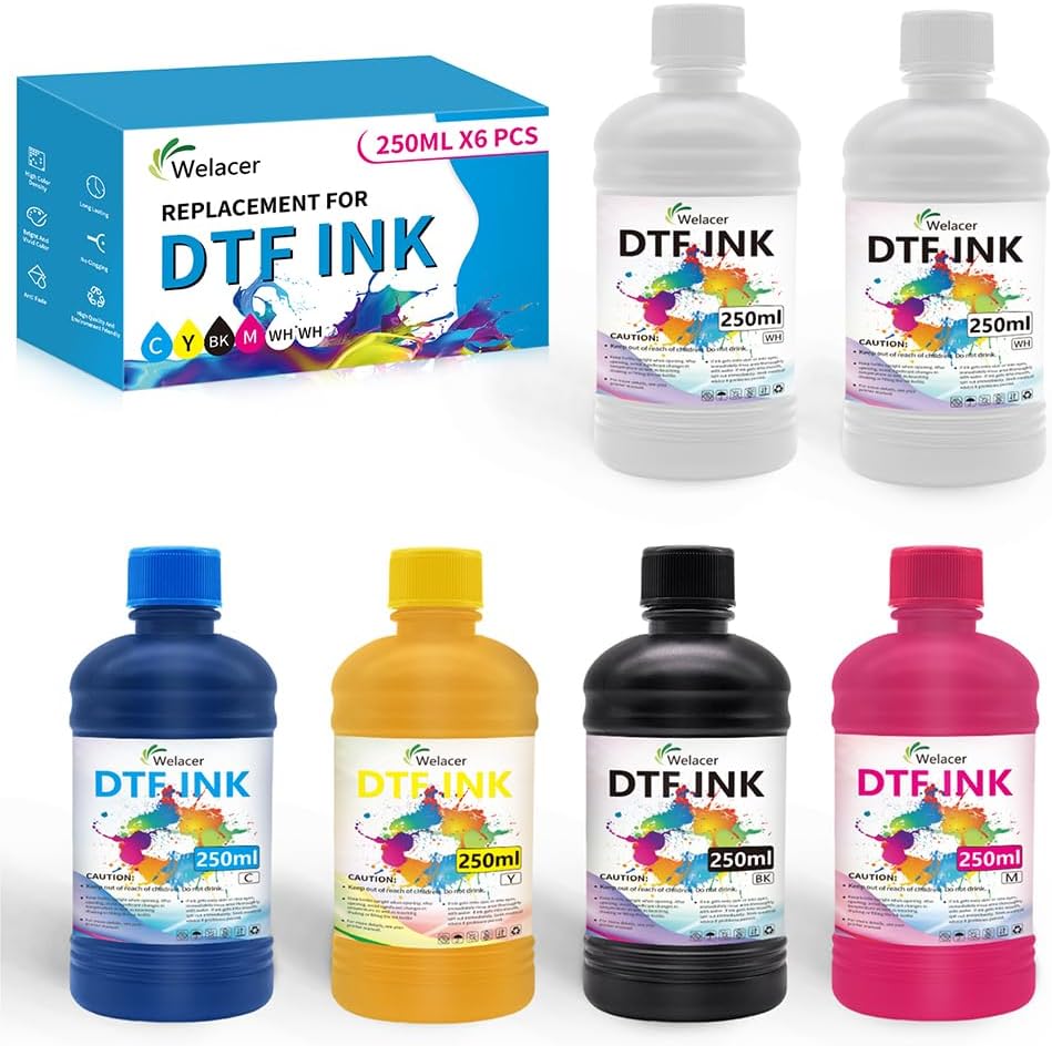 DTF Ink 250mlx6 for I3200 XP600 R1390 L1800, ET-8550, ET-2850 XP-15000, R2400, L800, 1430, P400,P800,R2000, Heat Transfer Ink Conversion Kit Refill for All DTF Printers,for DTF Film