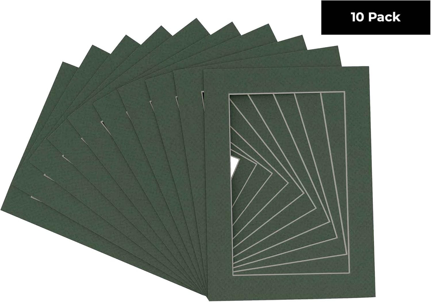 11x14 Mat for 8.5x11 Photo - Precut Hunter Green Picture Matboard for Frames 11 x 14 Inches - Bevel Cut to Display Art 8.5 x 11 Inches - Acid Free Pack of 10 MATS with Backing Boards & Clear Bags