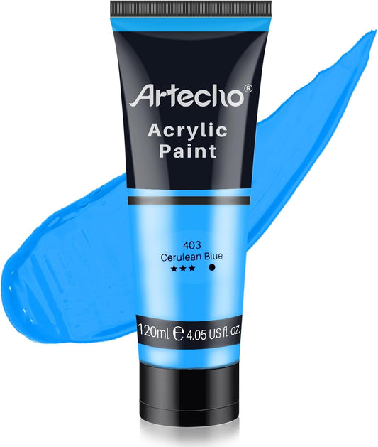 Artecho Blue Acrylic Paint, Cerulean Blue Paint (120ml / 4.05oz) Tubes, Art Craft Paints for Canvas, Rock, Stone, Wood, Fabric, Art Supplies