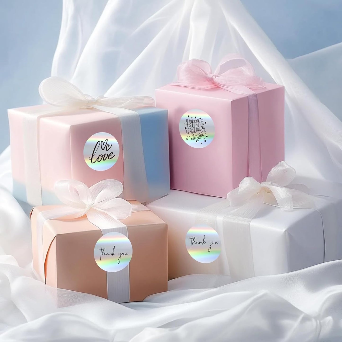 1.5" Holographic Direct Thermal Label Stickers, Round Printable Rainbow Glitter Thermal Printer Sticker Labels for Gift Wrapping, Self-Adhesive DIY Custom Logo Design- Silver